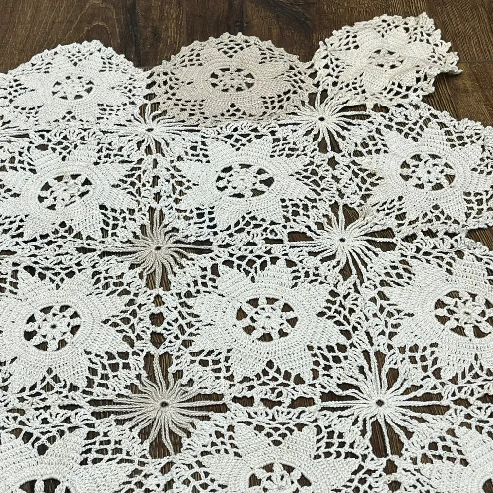 Vintage Handmade Crochet Doily Rectangular Beige Table Décor